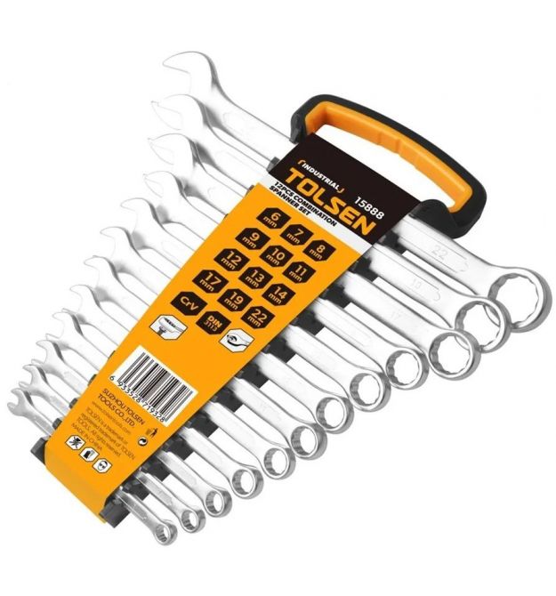 Tolsen combination wrenches, set of 12, 6-22mm, CrV