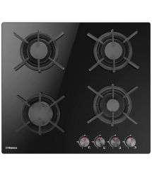 Hansa Hob gas on glass, 59cm, cast-iron, black
