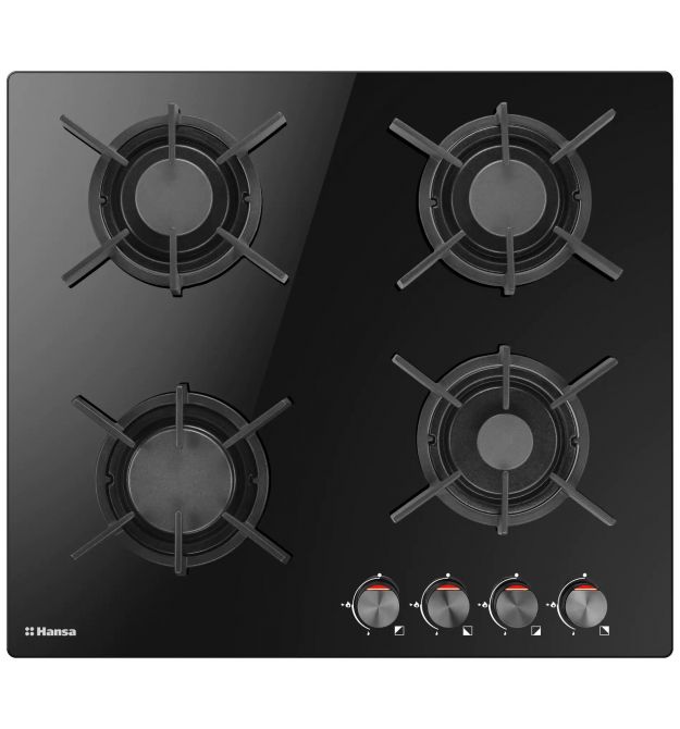 Hansa Hob gas on glass, 59cm, cast-iron, black
