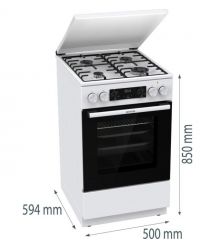 Gorenje Плита комби, 70л, 50x60см, дисплей, эмалированные реш, программатор IconLed, метал.крышка, белый