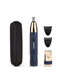 BaByliss Триммер для бровей, усов, носа, ушей, 1xAA, насадок-3, чехол, сталь, синий