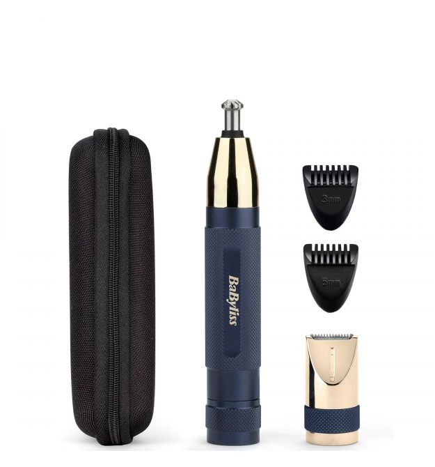 BaByliss Триммер для бровей, усов, носа, ушей, 1xAA, насадок-3, чехол, сталь, синий