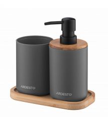 ARDESTO Набор для ванной комнаты Minimalism 360мл, 3 предмета, полипропилен, бамбук, серый темный