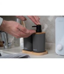 ARDESTO Набор для ванной комнаты Minimalism 360мл, 3 предмета, полипропилен, бамбук, серый темный
