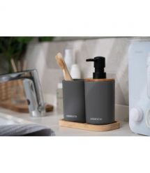 ARDESTO Набор для ванной комнаты Minimalism 360мл, 3 предмета, полипропилен, бамбук, серый темный