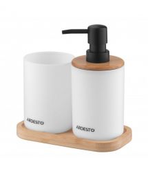 ARDESTO Набор для ванной комнаты Minimalism 360мл, 3 предмета, полипропилен, бамбук, белый