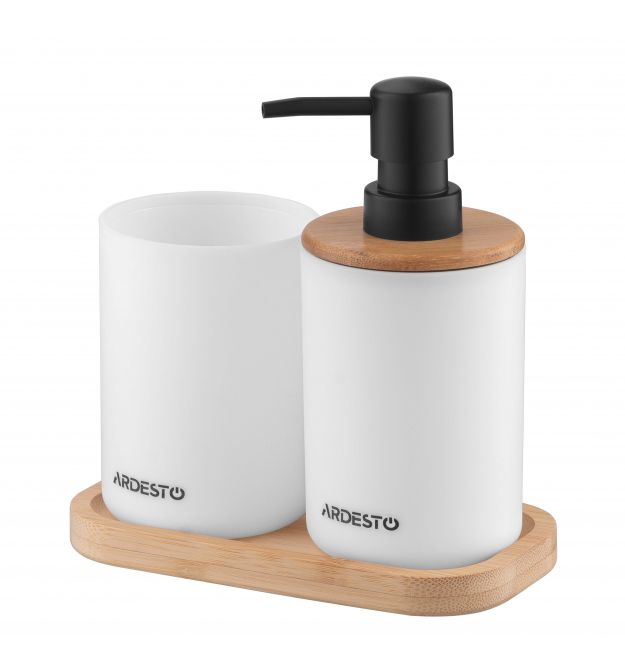 ARDESTO Набор для ванной комнаты Minimalism 360мл, 3 предмета, полипропилен, бамбук, белый
