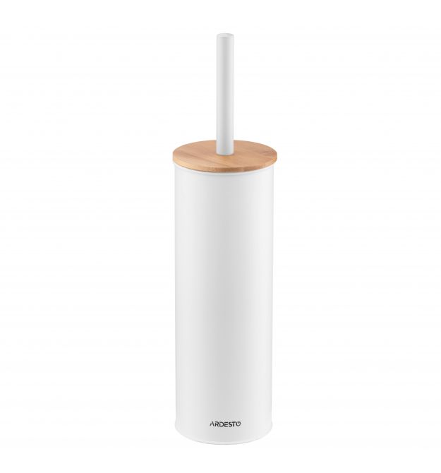 ARDESTO Набор щетка для унитаза с подставкой Minimalism 9.5x27.5/38см, металл, полипропилен, бамбук, белый