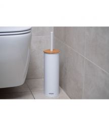 ARDESTO Набор щетка для унитаза с подставкой Minimalism 9.5x27.5/38см, металл, полипропилен, бамбук, белый