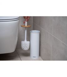 ARDESTO Набор щетка для унитаза с подставкой Minimalism 9.5x27.5/38см, металл, полипропилен, бамбук, белый