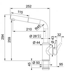 Franke Смеситель для кухни Urban Pull Out, дл.излива - 252мм, вытяжной, 1 рычаг, черный матовый
