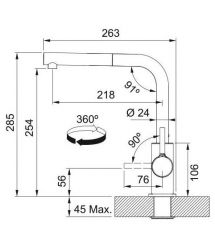 Franke Смеситель для кухни Lina L Pull Out, дл.излива - 218мм, поворотный, 1 рычаг, вытяжной, бежевый
