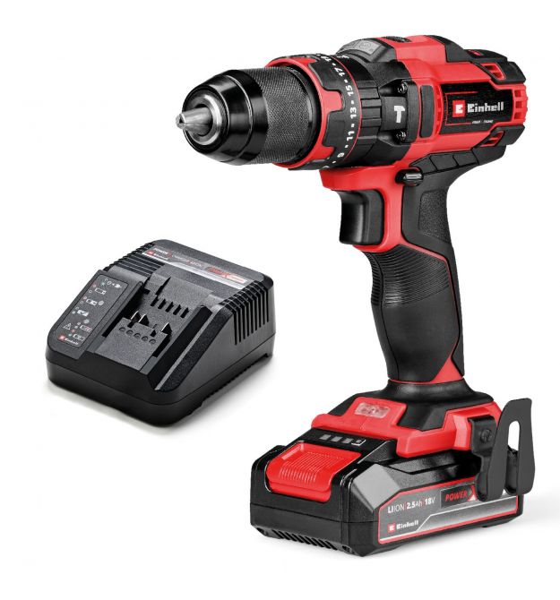 Einhell Шуруповерт-дрель ударная акумуляторная TE-CD 18/44 Li-i (1x2,5Ah), PXC, 18В, аккумулятор 2.5 Ач - 1 шт, 44 Нм, 1.59 кг