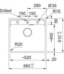 Franke Мойка кухонная Maris, фрагранит, прямоуг., без крыла, 560х510х200мм, чаша- 1, врезная, MRG 610-52 TL, серый сланец