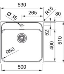 Franke Мойка кухонная Smart, нерж.сталь, прямоуг., бех крыла, 500х400мм, чаша- 1, монтаж вровень, SRX 210-50 TL, нерж полиров.