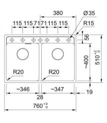 Franke Мойка кухонная Maris, фрагранит, прямоуг., без крыла, 760х510х200мм, чаша- 2, врезная, MRG 620 TL, черный матовый