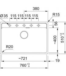 Franke Мойка кухонная Maris, фрагранит, прямоуг., без крыла, 760х510х200мм, чаша- 1, врезная, MRG 610-72 TL, черный матовый