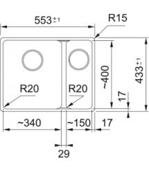 Franke Мойка кухонная Maris, фрагранит, прямоуг., без крыла, 553х433х200мм, чаша- 1.5, под столешницу, MRG 160, серый камень