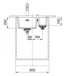 Franke Мойка кухонная Maris, фрагранит, прямоуг., без крыла, 553х433х200мм, чаша- 1.5, под столешницу, MRG 160, серый камень