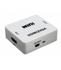 Конвертер Mini, HDMI to VGA, ВХОД HDMI(мама) на ВЫХОД VGA(мама), 720P / 1080P, White, BOX