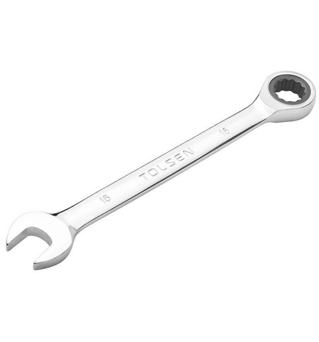 Tolsen combination wrench, ratchet mechanism, 221mm, 16mm, CrV