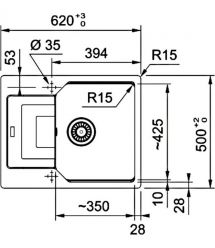 Franke Мойка кухонная Urban, фрагранит, прямоуг., с крылом, 780х500х220мм, чаша- 1,