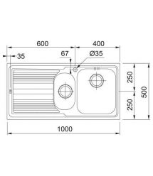 Franke Мойка кухонная Logica, нерж.сталь, прямоуг., с крылом, 1000х500х180мм, чаша- 1.5, врезная, line LLL 651, нерж декор