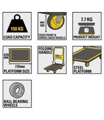 Stanley Тележка грузовая Stanley платформенная, антискользящая поверхность, платформа 73,5x47см, до 150кг, вес 7.7кг
