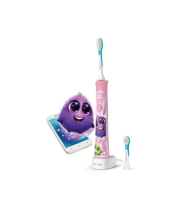 Philips Щетка зубная электр. Sonicare For Kids для детей , 62т. колеб/мин, насадок-2, Bluetooth, розовый