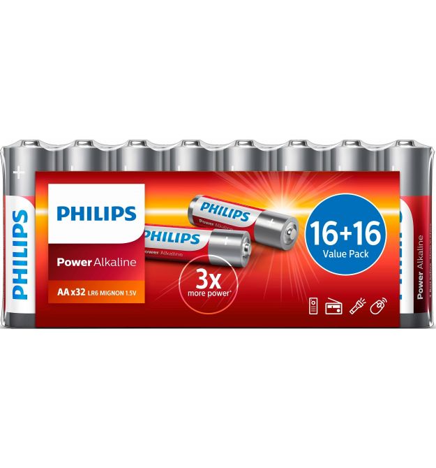 Philips Батарейка Philips Power Alkaline AA щелочная, пленка, 32 шт