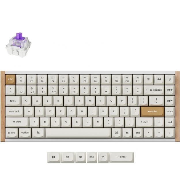 Keychron Клавиатура механическая K2HE 81Key, Gateron Double-Rail Magnetic Nebula, WL/BT/USB-A, QMK, Hot-swap, RGB, дерево,белый