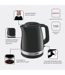 Tefal Электрочайник Delfini 1.7л, пластик, серебристо-черный