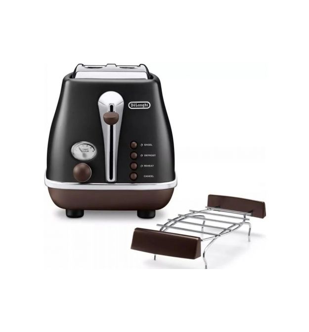Delonghi Тостер DeLonghi Icona Vintage 900Вт, металл, односторонний подогрев, черный
