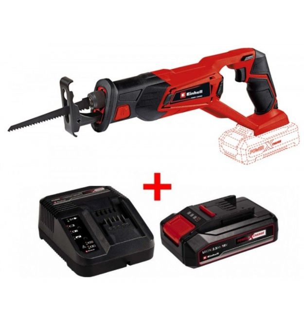 Einhell Пила сабельная аккумуляторная TE-AP 18/22 Li Kit, PXC 18В, акб 1х2.5А·час,пропил 100мм, ход 22мм, 2600об/мин, 2кг