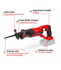 Einhell Пила сабельная аккумуляторная TE-AP 18/22 Li Kit, PXC 18В, акб 1х2.5А·час,пропил 100мм, ход 22мм, 2600об/мин, 2кг