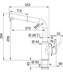 Franke Смеситель для кухни Urban Pull Out, дл.излива - 252мм, вытяжной, 1 рычаг, хром