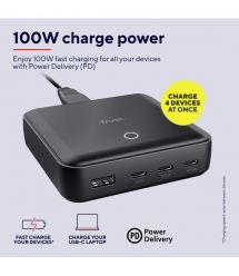 Trust Зарядное устройство сетевое Maxo 100Вт, 3xUSB-C/USB-A ,PD, чорний