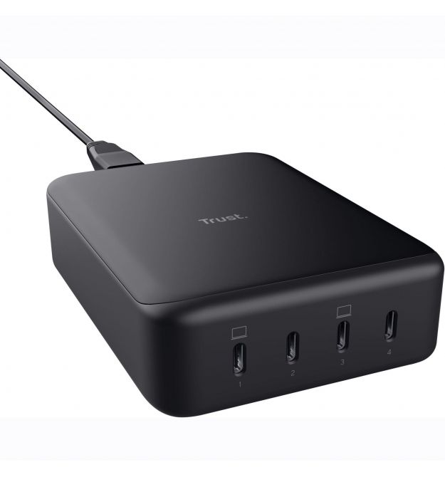 Trust Зарядное устройство сетевое Maxo 240Вт,GaN, 4xUSB-C,PD, чорний