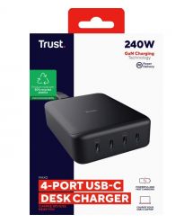 Trust Зарядное устройство сетевое Maxo 240Вт,GaN, 4xUSB-C,PD, чорний