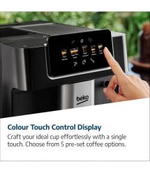 Beko Кофемашина Beko 2.0л, зерно + молоко, ручной капучинатор, авторецептов - 5, черный