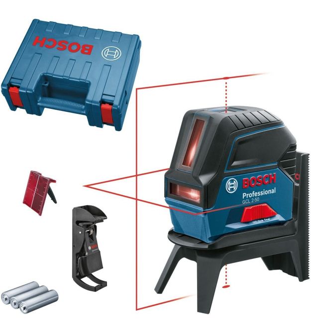 Bosch Нивелир лазерный GCL2-50+RM1+BM3 до 20м, ±0.3мм/м, 4AAx1.5В, IP54, чехол, мишень, кейс, 0.6кг