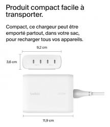 Belkin Зарядное устройство сетевое 200Вт 4хUSB-С GAN PD PPS, белый