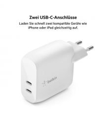 Belkin Зарядное устройство сетевое 40Вт 2хUSB-С PD, белый