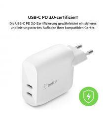 Belkin Зарядное устройство сетевое 40Вт 2хUSB-С PD, белый