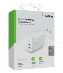 Belkin Зарядное устройство сетевое 40Вт 2хUSB-С PD, белый