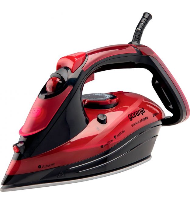 Gorenje Утюг, 2800Вт, 350мл, паровой удар -100гр, верт. отпаривание, антинакипь, автоотключение, керам. подошва, красный