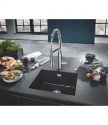 Grohe Мойка кухонная K700U, гранит, прямоуг., без крыла, 457x406x203мм, чаша - 1, врезная/под столешницу, черный гранит
