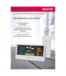 Sencor Метеостанция, внутр/наруж измерение, темп-ра, влажность, время, прогноз погоды, белый