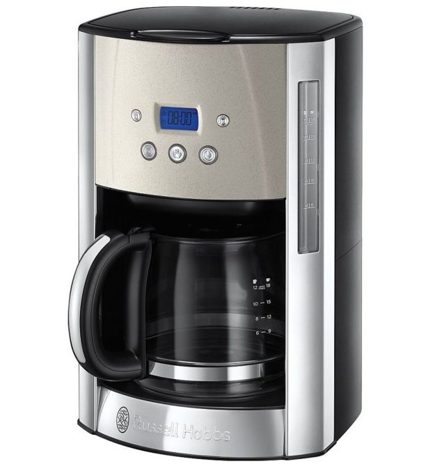 Russell Hobbs Кофеварка капельная Luna Stone, 1.5л, молотый, LED-дисплей, подогрев чашек, черно-серебристый