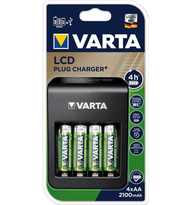 VARTA Зарядное устройство LCD PLUG CHARGER+4xAA 2100 mAh